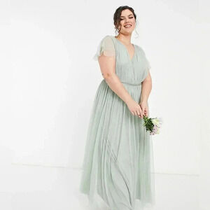 ASOS Anaya Plus Anaya With Love Plus Bridesmaid tulle cap sleeve maxi dress